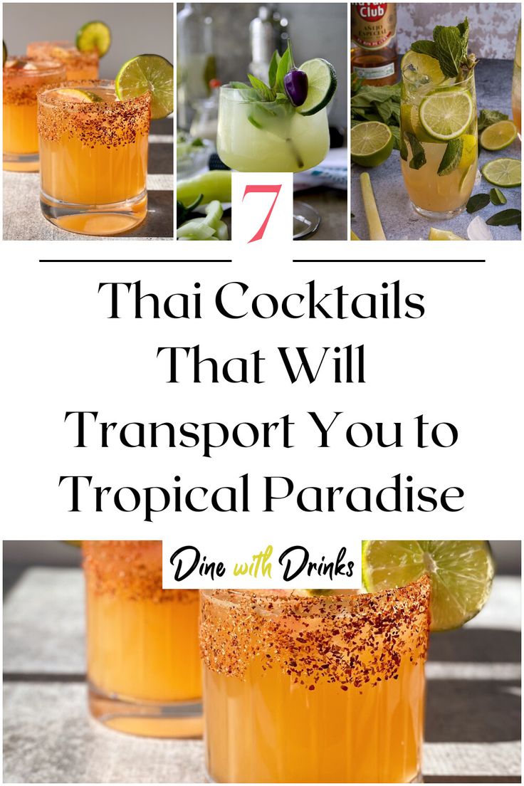 Collage of 4 thai cocktails. Cocktail For Thai Food, Thai Inspired Cocktails, Thai Drinks Alcohol, Thai Tea Cocktail, Thai Drinks Non Alcoholic, Thai Cocktail Recipes, Vietnamese Cocktails, Asian Cocktails Recipes, Thailand Cocktails