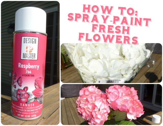 flowers and spray paint sitting on top of a wooden table with the words how to spray - paint fresh flowers