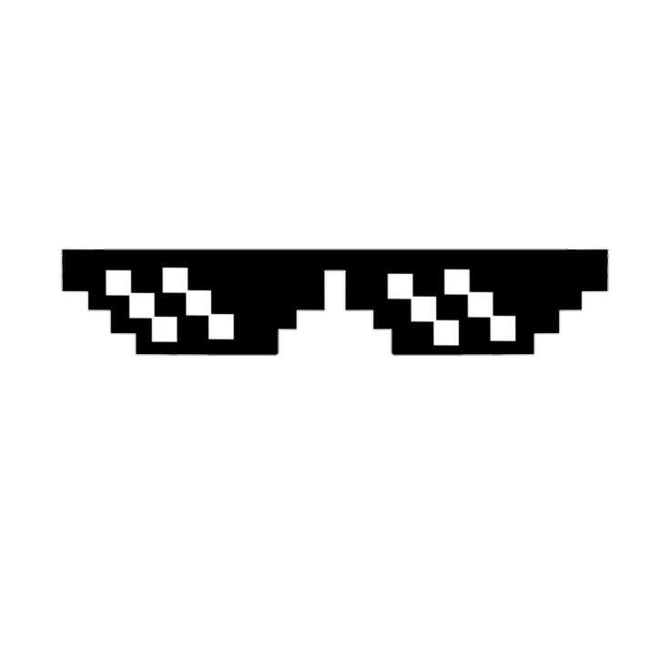 the pixelated glasses are black and white with squares on each side, as if they were from an 8 - bit video game