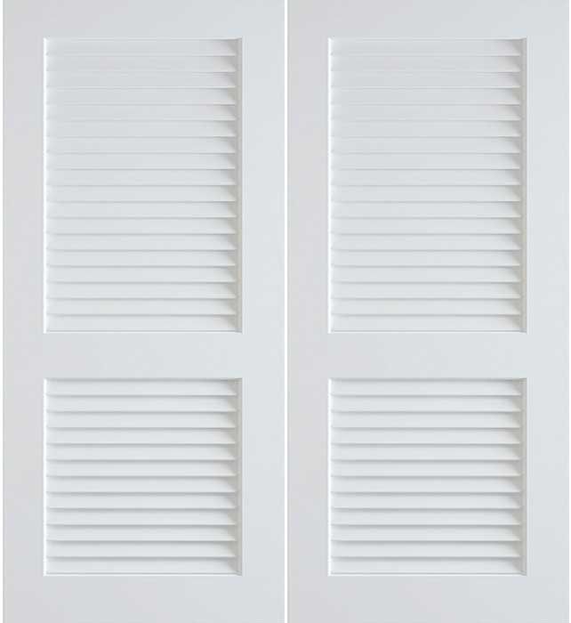 two white doors with shutters on each side