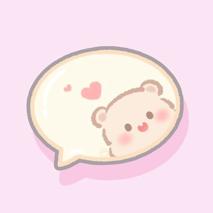 a cute little teddy bear with hearts in the speech bubble on a pink wallpaper background