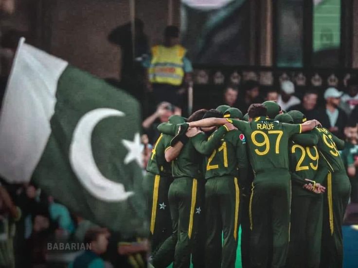 pakistan's cricket team huddle together before the start of their match against australia