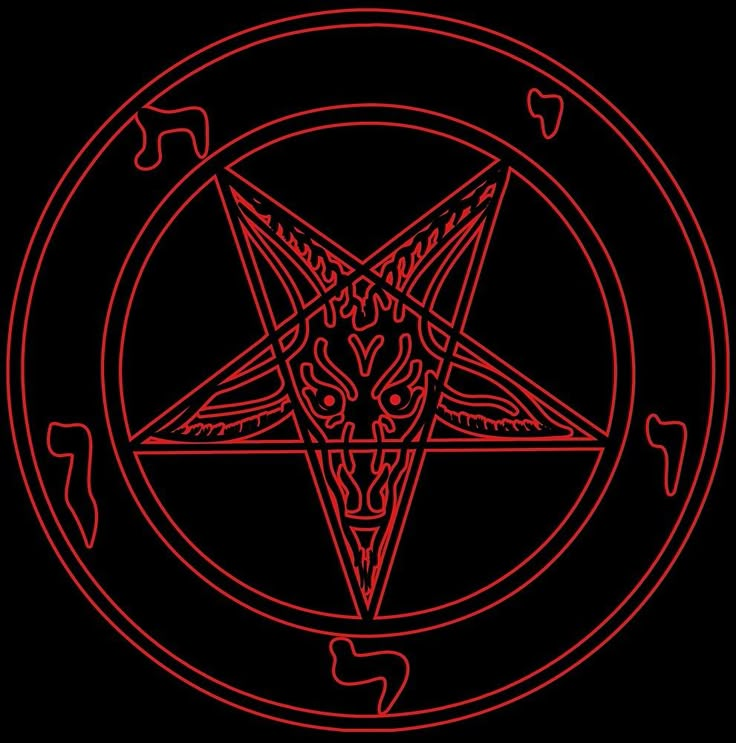 a red pentagramil with skulls on it in the middle of a black background