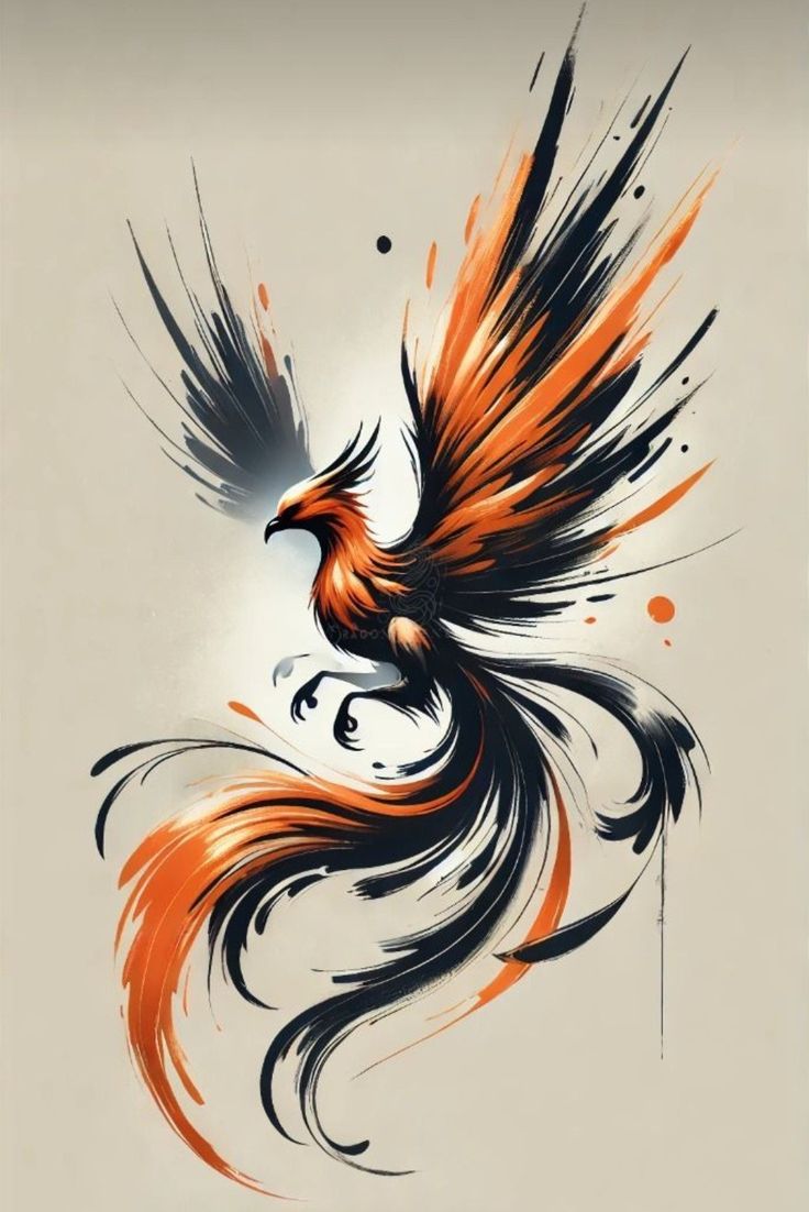 a bird with orange and black feathers on it's back, flying in the air