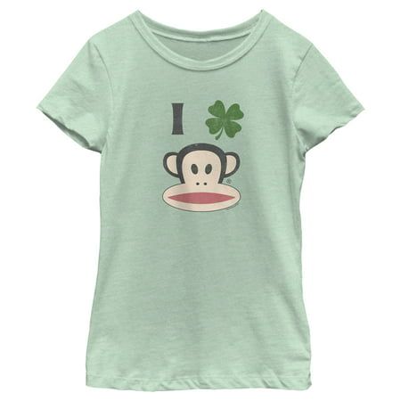 Get lost in the bright and colorful world of Paul Frank with all new officially licensed apparel featuring your favorite playful and happy characters from Planned Pines past and present! This fun new Girls' Paul Frank St. Patrick's Day Four-Leaf Clover Julius Graphic T-Shirt features a distressed graphic that says: "I (four-leaf clover graphic) Julius the Monkey across the front. Grab one of these sweet new tees today and let your imagination run wild! Color: Green.  Gender: female.  Age Group: Julius Paul Frank, Paul Frank Clothes, Julius The Monkey, St Patricks Day Outfits, St Patrick's Day Outfit, Colorful World, Paul Frank, Graphic Tee Design, Four Leaves