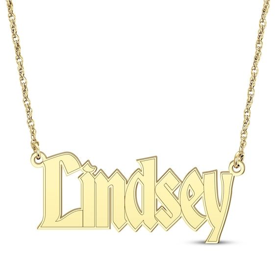 Share a special sentiment with this personalized name necklace. 14K Yellow Gold The name of your choosing is sculpted in a gothic-style font 16- to 18-inch rope chain with spring ring clasp Gothic Style, Accessories Jewelry Necklace, Rope Chain, Name Necklace, Gothic Fashion, Spring Rings, Piercings, Jewelry Accessories, Jewelry Necklaces