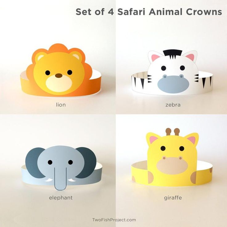 four different types of animal crowns for children