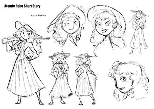 some character sketches for the animated movie, annie short story by artist and writer person