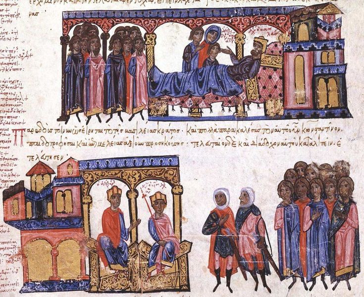 two medieval manuscripts depicting men and women