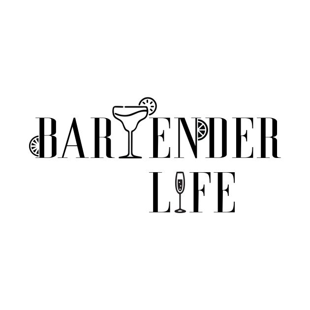 the bar ender life logo is shown in black and white, with a cocktail glass on