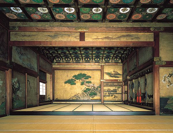 Photo Source: Nijo-jo Castle 	  Audience Chamber    Ninomaru Palace  Nijo-jo, Kyoto Japanese Palace Interior, Japanese Location, Japan Palace, Japanese Palace, Dojo Design, Japanese Traditional Architecture, Nijo Castle, Indiana University Bloomington, Traditional Japanese Architecture