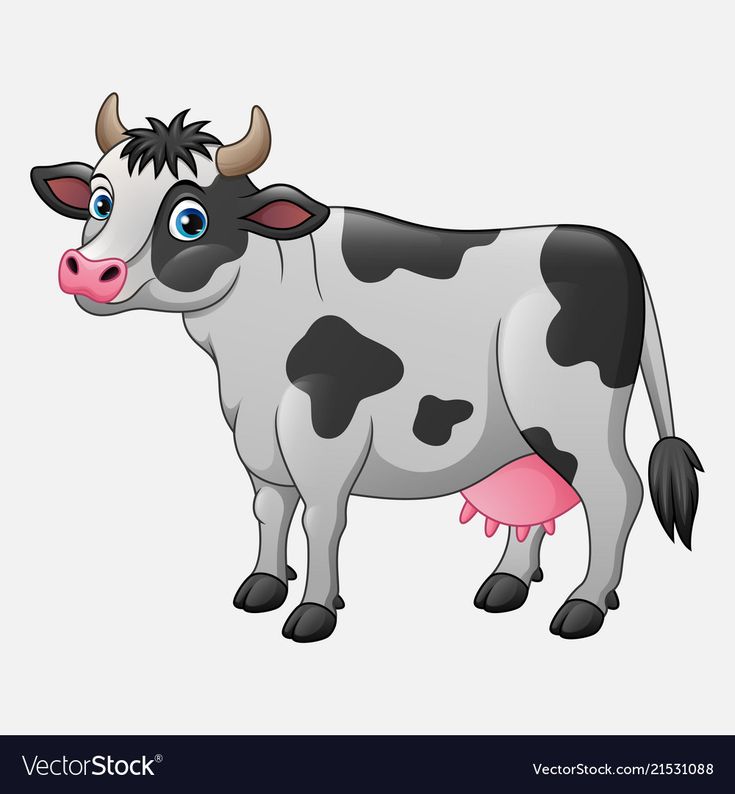 a black and white cow standing on top of a pink flowered plant with blue eyes