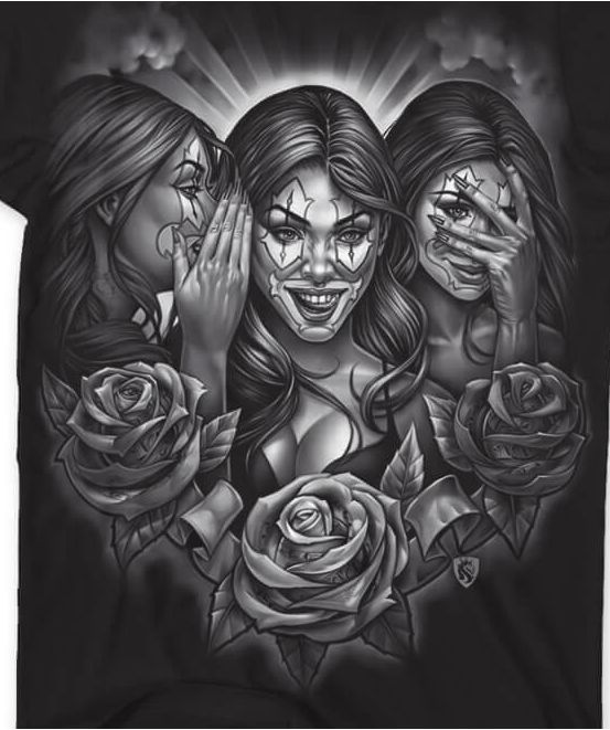 three girls with makeup and roses on their face