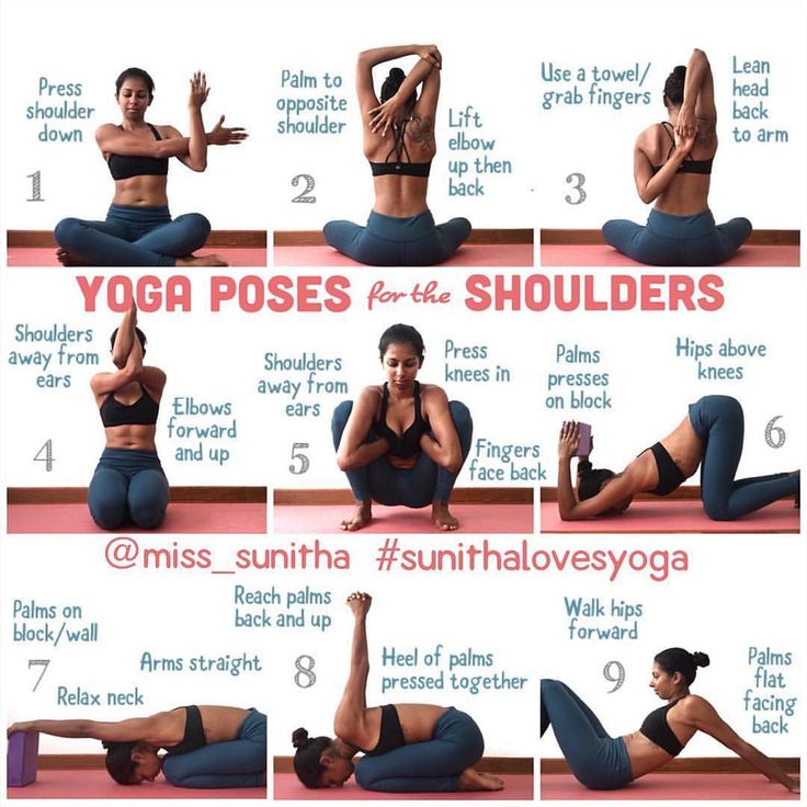 a woman doing yoga poses for the shoulders