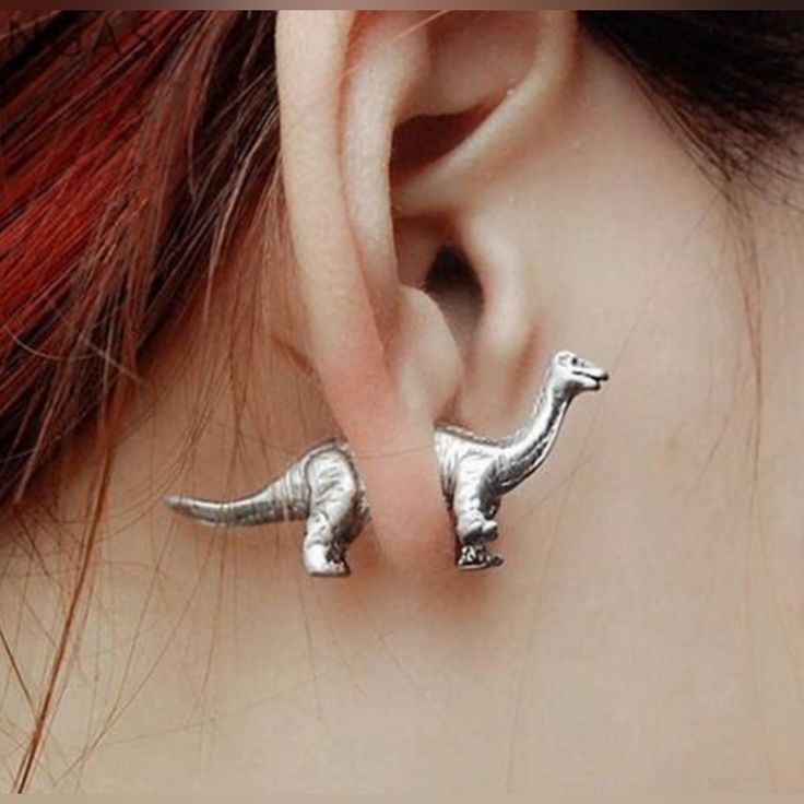 New 3d Antiqued Silver Brontosaurus Dinosaur 2 Part Earrings Jewelry Box Organizer, Dinosaur Earrings, Material Things, Stainless Steel Earrings, Gold Plated Earrings, Ear Studs, Unique Earrings, Piercing Jewelry, Cute Jewelry