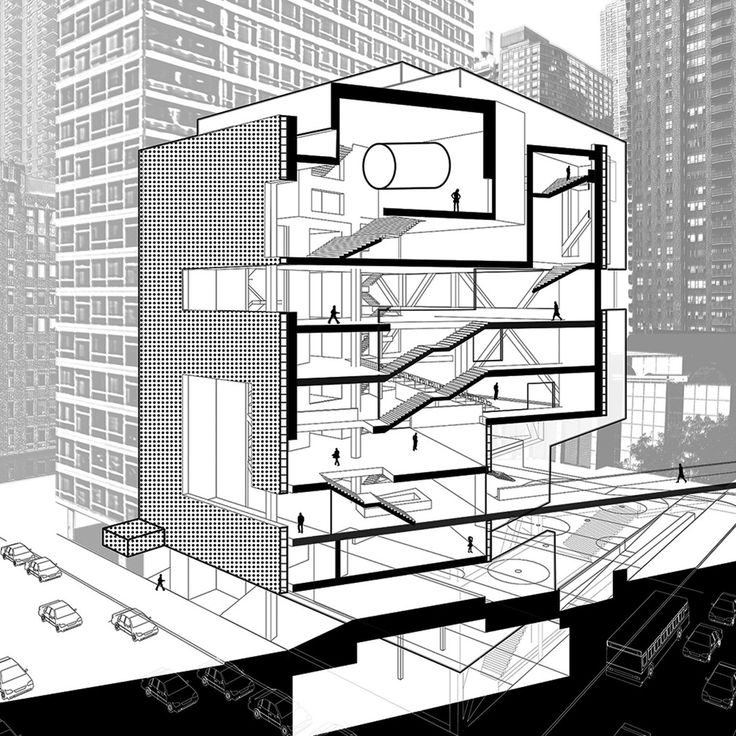 a black and white architectural drawing of a building