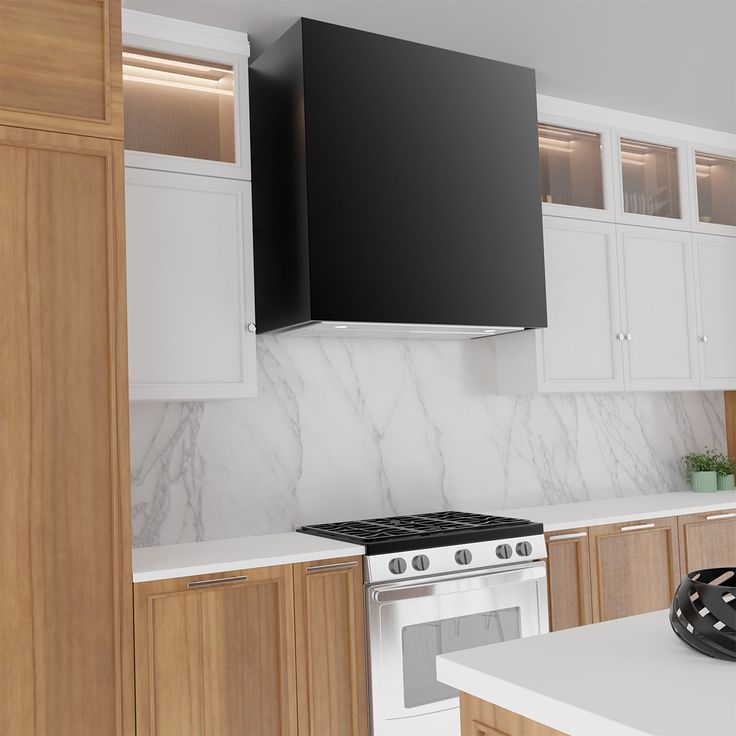 a kitchen with white marble counter tops and wooden cabinetry is shown in this image