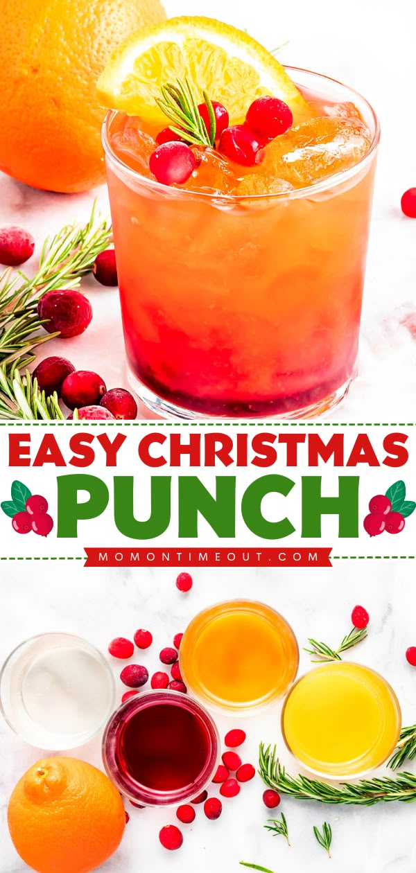 Whip up this Easy Christmas Punch! Gorgeous as it is delicious, this non-alcoholic holiday drink is perfect for celebrating. Just add vodka to this holiday punch for a Christmas cocktail recipe! Easy Punch Recipes Non Alcoholic, Easy Christmas Punch, Mom On Timeout Recipes, Cranberry Cocktail Recipe, Christmas Morning Punch, Best Ina Garten Recipes, Holiday Punch Recipe, Christmas Drinks Alcohol Recipes, Christmas Party Drinks