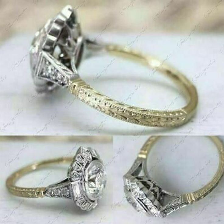 two different views of an antique diamond ring