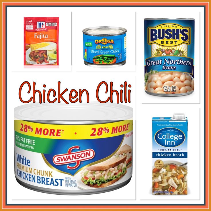 chicken chili and other foods are shown in this advertisement