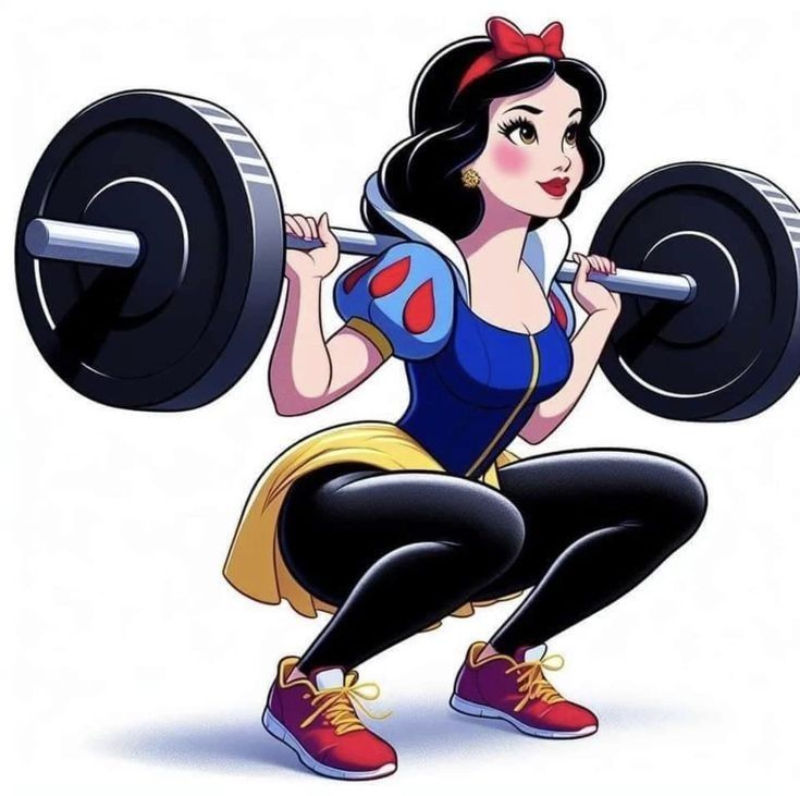 snow is lifting a barbell with both hands and wearing a red bow on her head