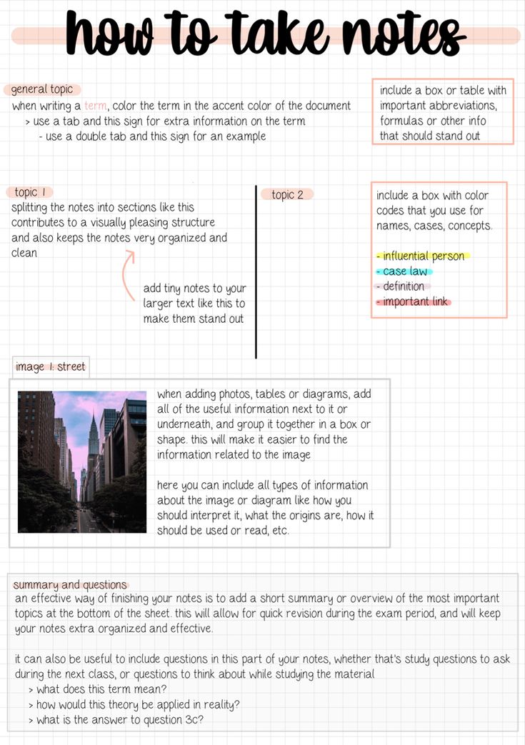 an info sheet describing how to take notes