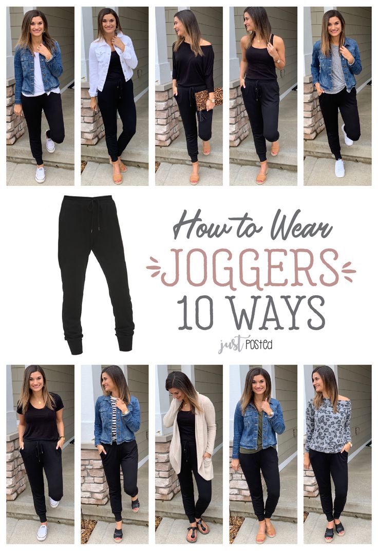 How to wear and style joggers 10 different ways! Love the idea of being comfortable and cute at the same time? These joggers are a great weight and perfect for spring. These are a great pair for any wardrobe and would be perfect for a capsule wardrobe too. How To Wear Joggers, Jogger Outfit, Mode Tips, Joggers Outfit, Cooler Look, Teacher Outfits, Athleisure Outfits, Black Joggers, Mom Outfits