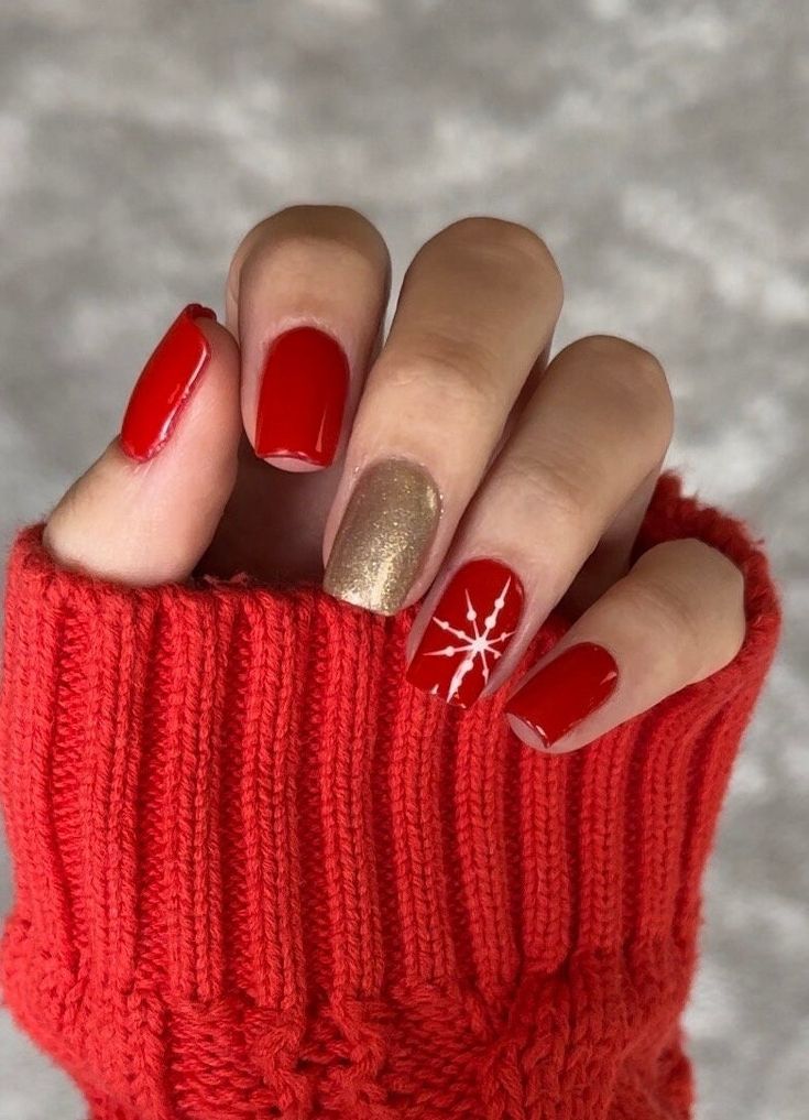 Please include your sizes or measurements in the notes section at checkout!  Design as shown, with your shape and finish preference!  Sizing is the customers responsibility. We are not responsible for incorrect sizing. For the most accurate way to size your nails, I suggest ordering the sizing kit!  Sizing kits are required for all shapes! Red Christmas Nails With Gold, Nail Colors For Christmas 2024, Red Nails With Gold Accent Nail, Hard Gel Christmas Nails, Short Christmas Gel Nail Designs, Holiday Nails Red And White, Red White Gold Christmas Nails, December Nails Red And Gold, Simple Christmas Nails Solid Color