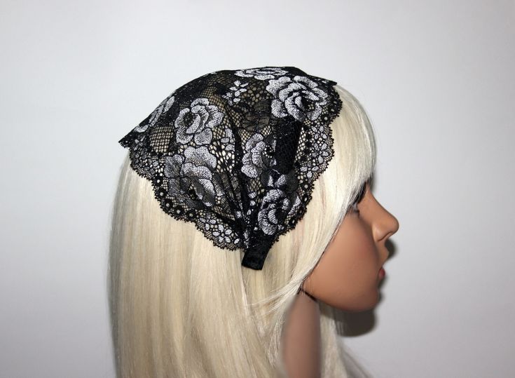 Christian Head Covering, Ribbon Pattern, Black Church, Chapel Veil, Headband Black, Lace Headband, Lace Veil, Tie Headband, Lace Veils