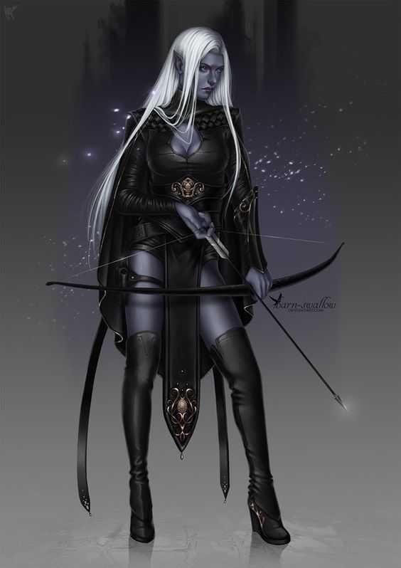 a drawing of a woman with white hair holding a bow and arrow in her hands