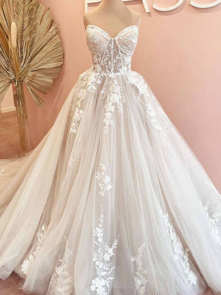 Ivory Ivory Bride Dress, Enchanted Fairytale Wedding Dress, Heartline Wedding Dress, Wedding Dresses With Sweetheart Neckline, Summer A Line Wedding Dress, Satin And Lace Wedding Dress Ballgown, White Wedding Dress Strapless, Elegant Wedding Dress With Train, Wedding Dresses To Buy