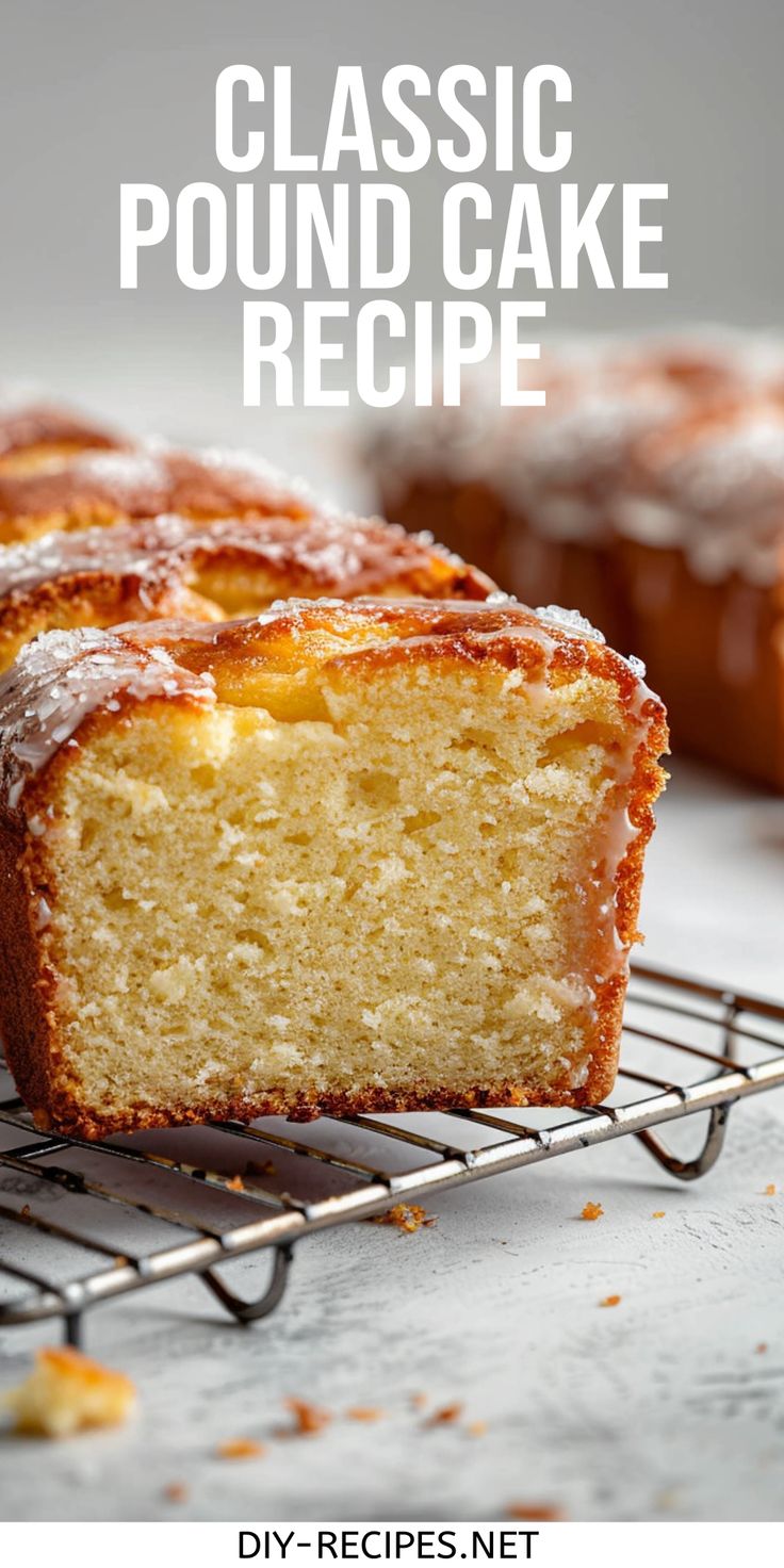 a loaf of pound cake sitting on top of a cooling rack