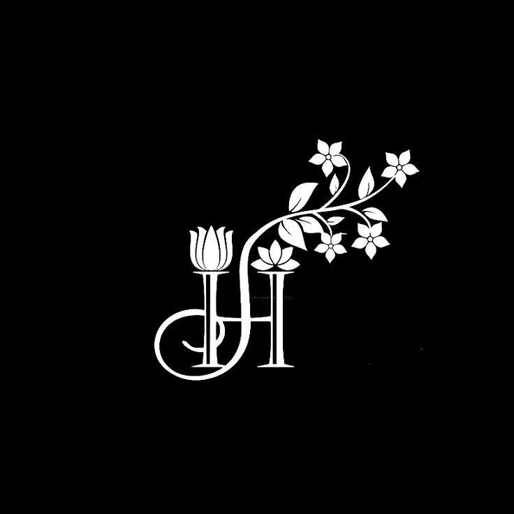 a black and white logo with flowers on the letter h in floral font, monogramed