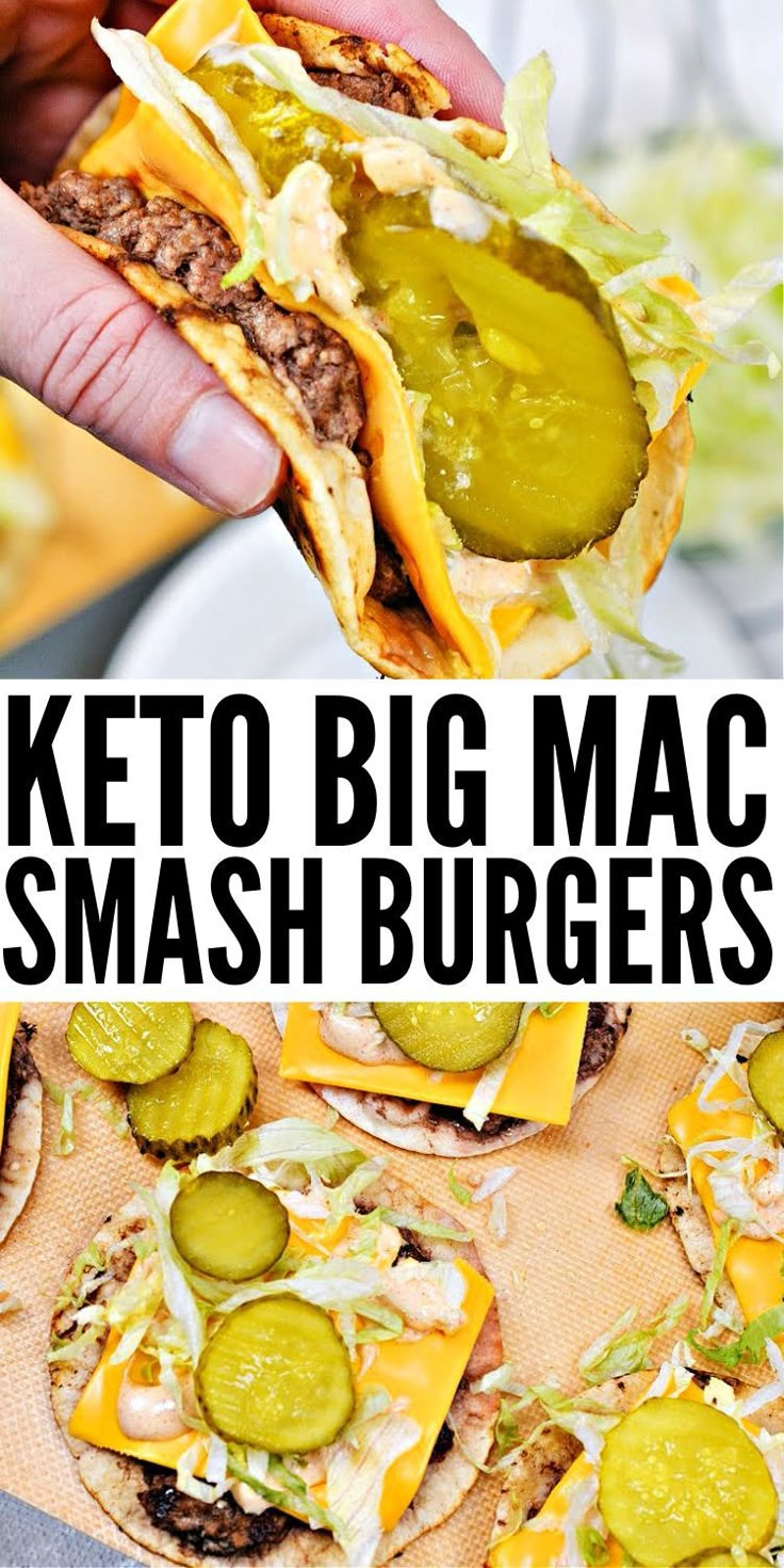 the keto big mac smash burgers are loaded with cheese, pickles and jalapenos