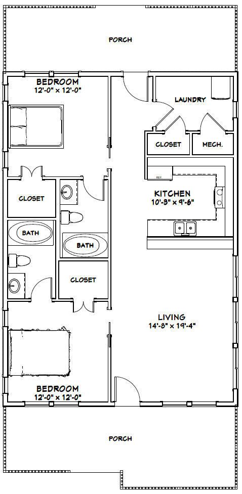 the floor plan for a two bedroom apartment with an attached kitchen and living room area