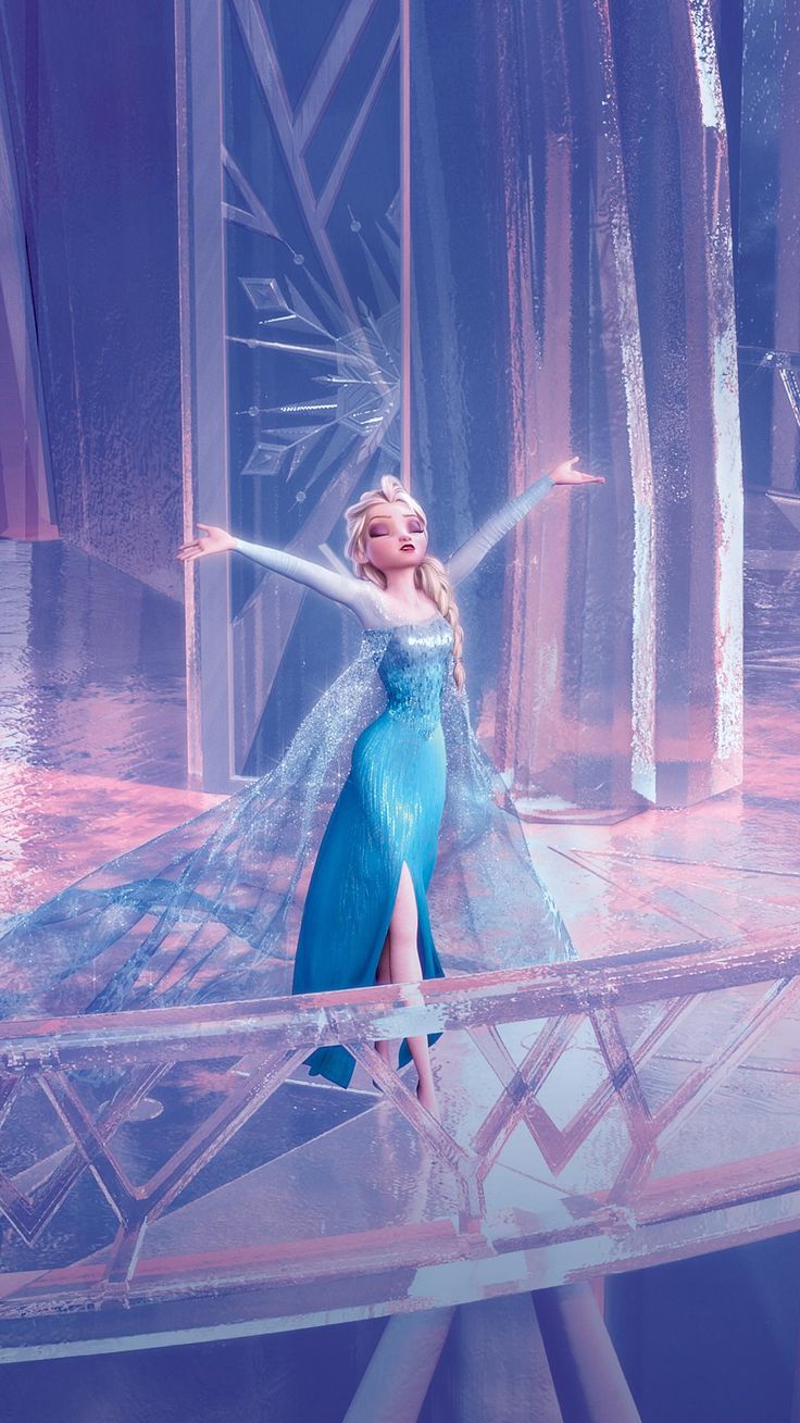 a frozen princess in blue dress standing on ice