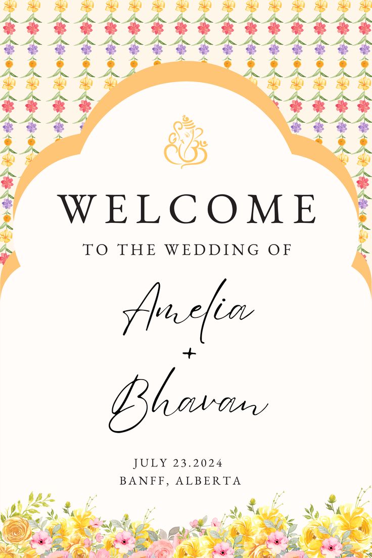 Yellow floral wedding welcome signage for hindu weddings Haldi Entrance, Indian Wedding Events, Welcome To Our Wedding Sign, Welcome Wedding Sign, Indian Wedding Invitation Cards, Welcome Boards, Wedding Backdrop Design, Welcome Card, Card Inspo