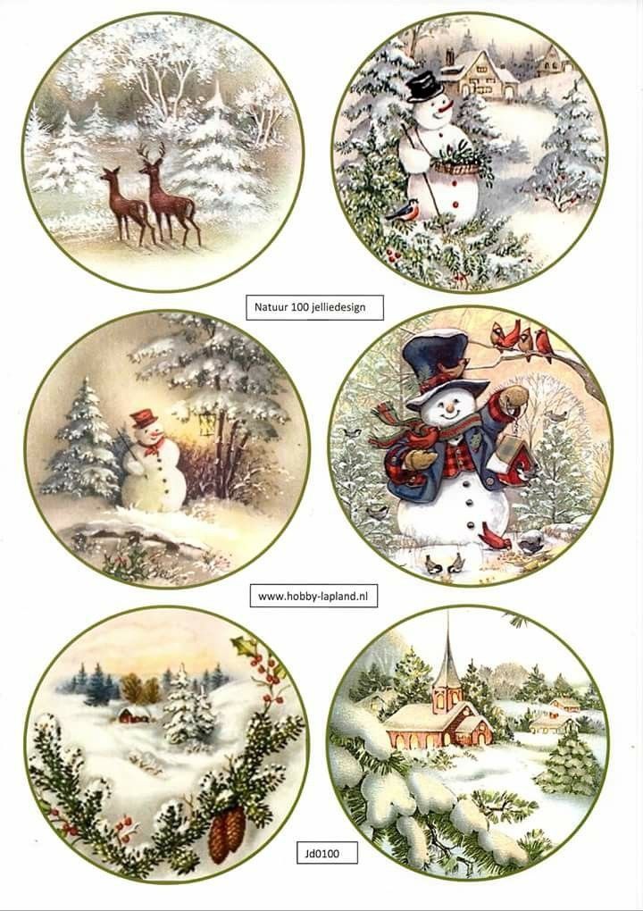 six christmas plates with snowmen and deer