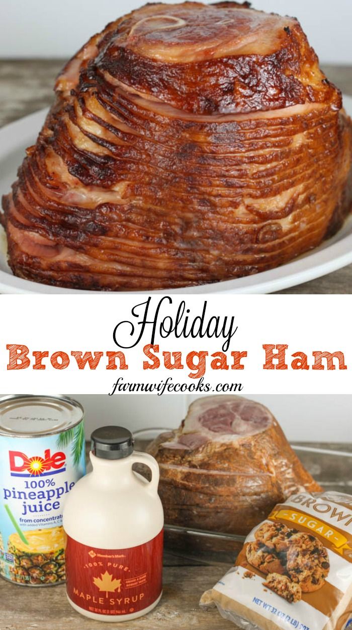 a holiday brown sugar ham on a white plate