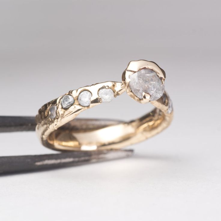 Married Metals Jewelry, Unique Diamond Ring With Single Cut Diamonds For Promise, Unique Single Cut Diamond Promise Ring, Unique Rose Cut Diamond Ring, Unique Cluster Ring With Rose Cut Diamonds, Unique 14k Gold Diamond Ring With Single Cut Diamonds, Earthy Wedding Rings, Crystal Jewelry Ideas, Raw Stone Engagement Rings