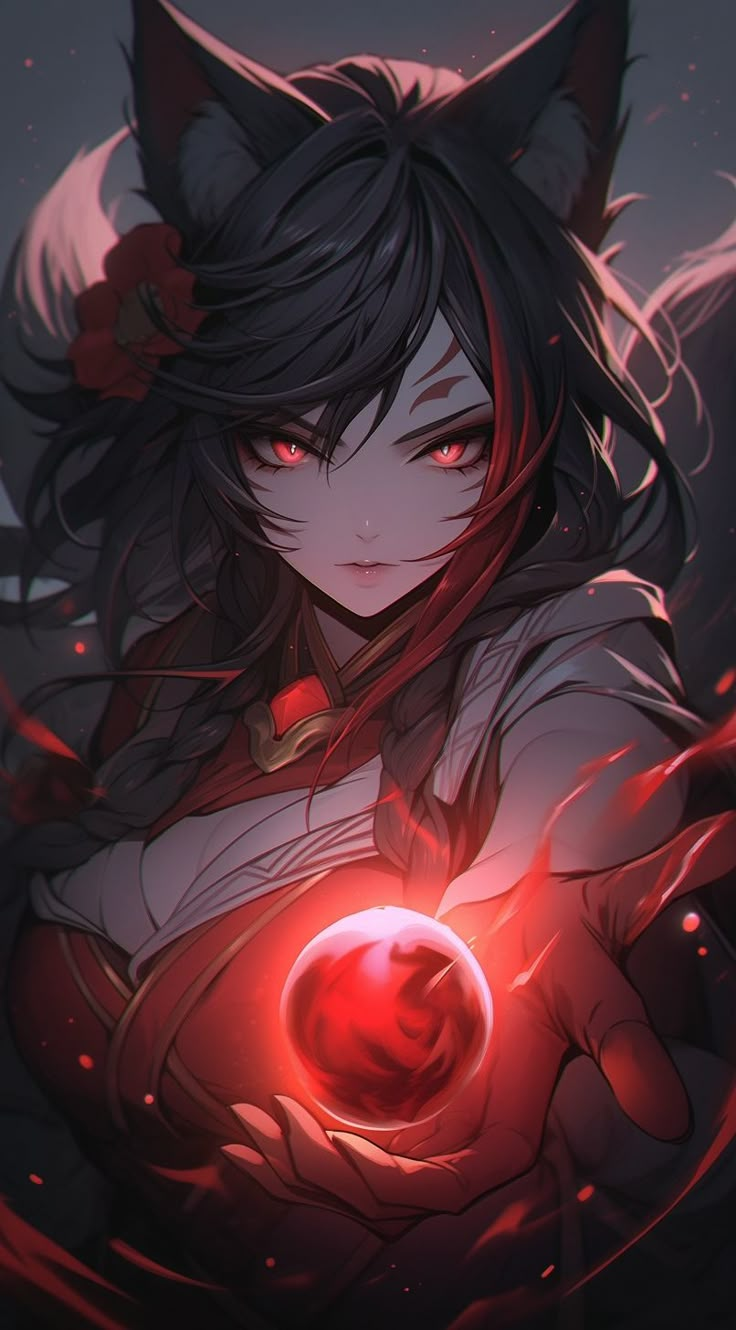 an anime character holding a red ball in her hands