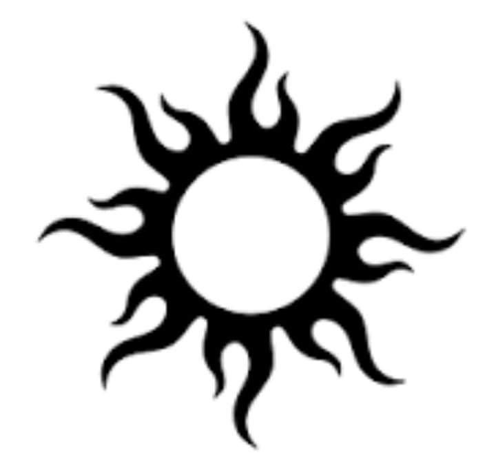 a black and white drawing of a sun