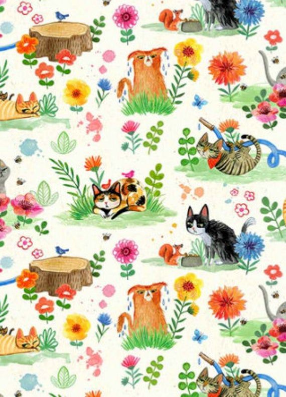 an image of cats and flowers on a white background