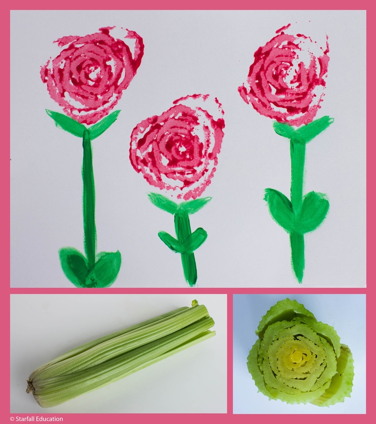 paper flowers and celery stems made from construction paper are featured in this collage