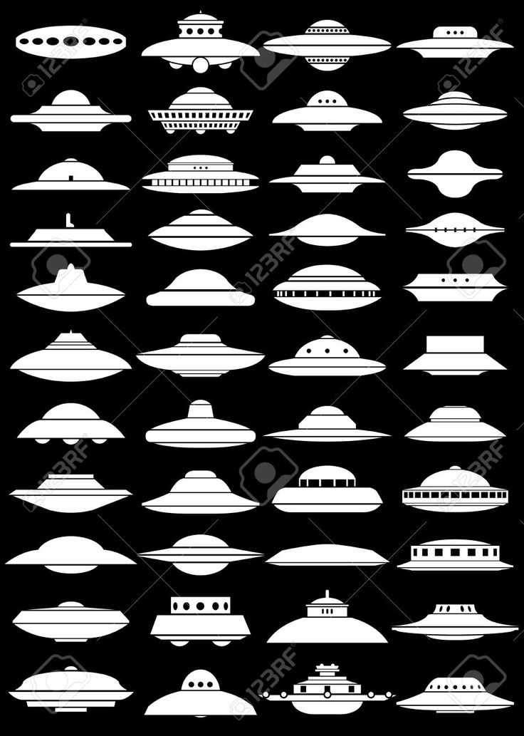 an image of different types of flying saucers on black background stock photo and royalty