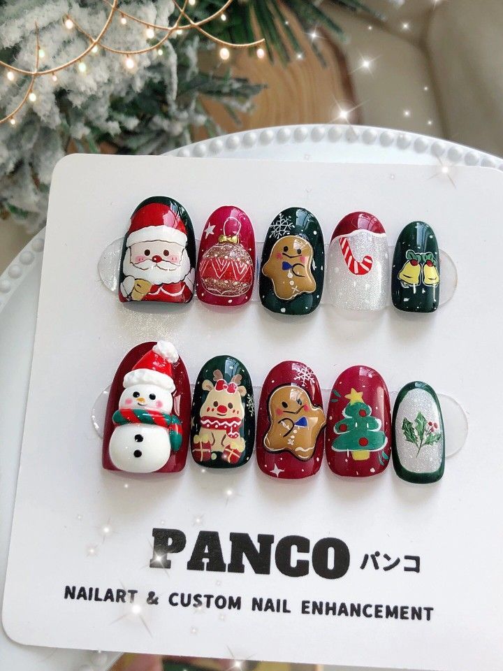 Painted Christmas Nails, Nail Noel, Christmas Nail Ideas, Santa Nails, Kawaii Nail Art, Xmas Nail Art, Fake Nails Designs, Solid Color Nails, Asian Nails