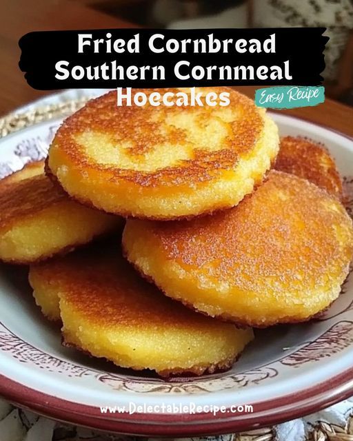 fried cornbread southern cornmeal hoecakes on a plate with the title overlay