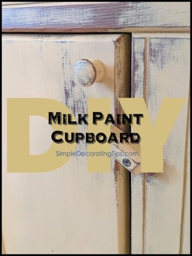 a close up of a door with the words milk paint cupboard