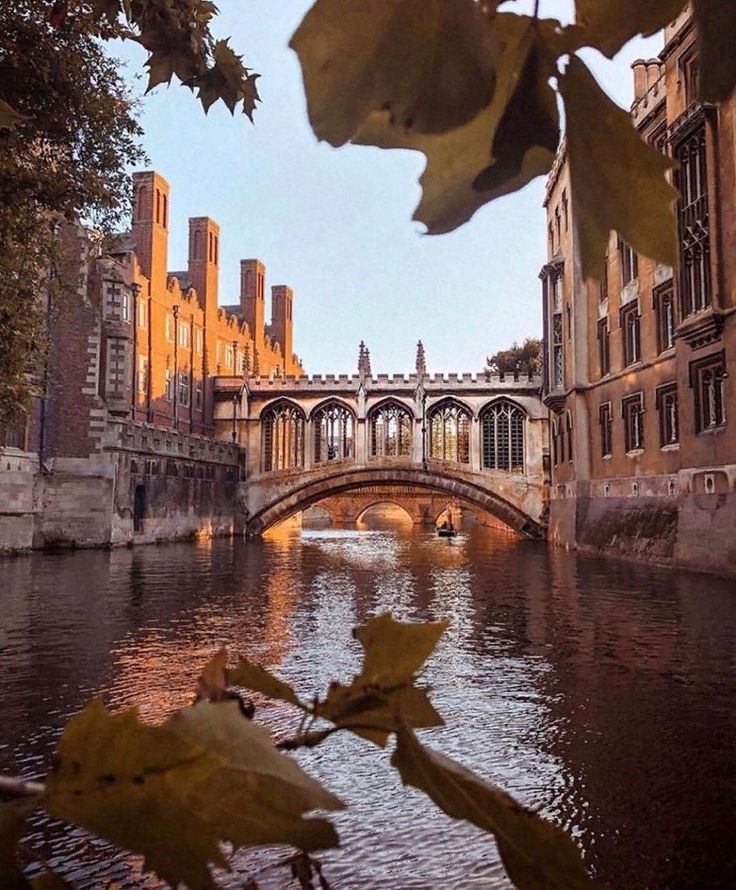 a river running through a city with tall buildings on both sides and a bridge in the middle