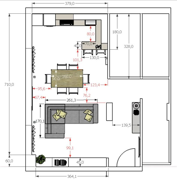 the floor plan for a living room and kitchen